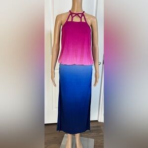 VENUS Blue and Purple Halter Maxi Sundress